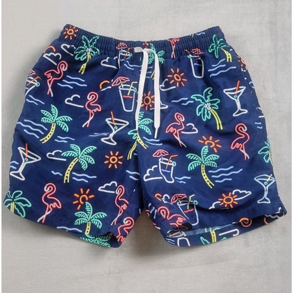 Chubbies Swim Trunks The Neon Lights Mens Small Flamingo martini Drawstring 7"